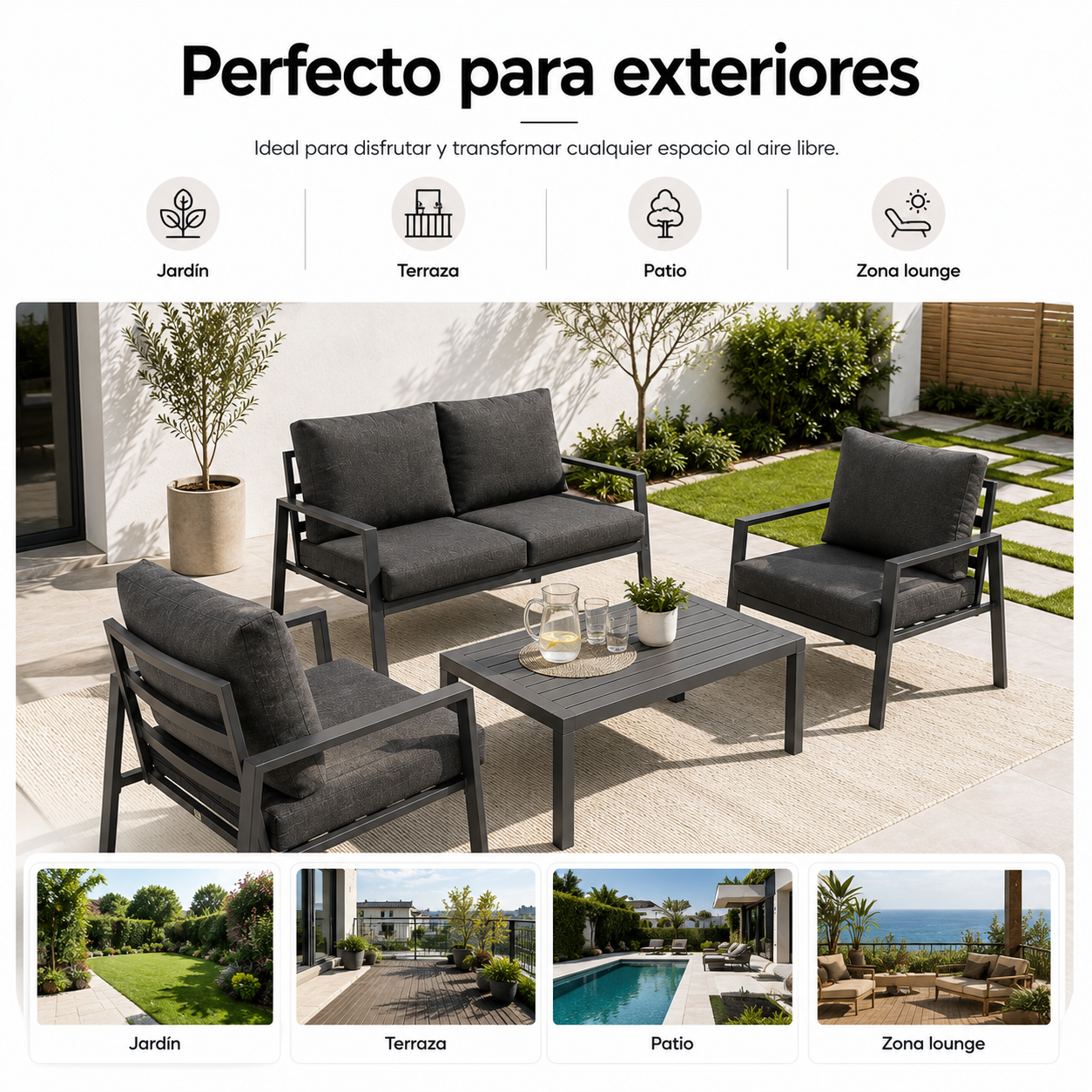 Set Da Giardino Antracite 4 Pezzi