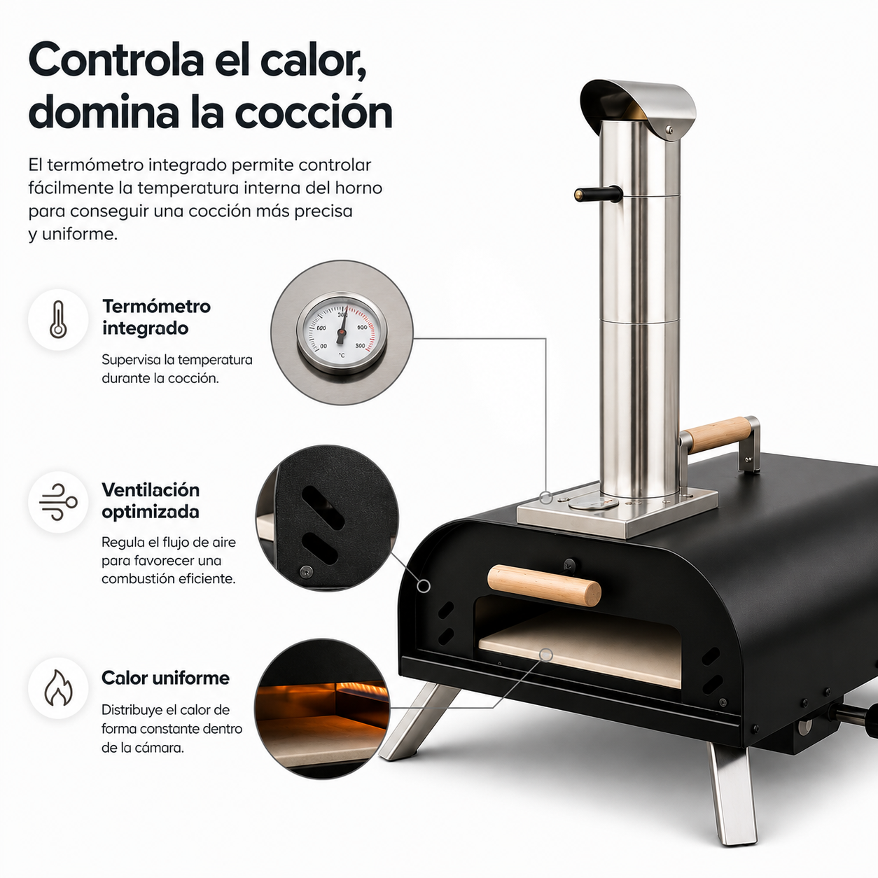 Forno per Pizza Portatile a Carbone con Camino e Termometro Integrato
