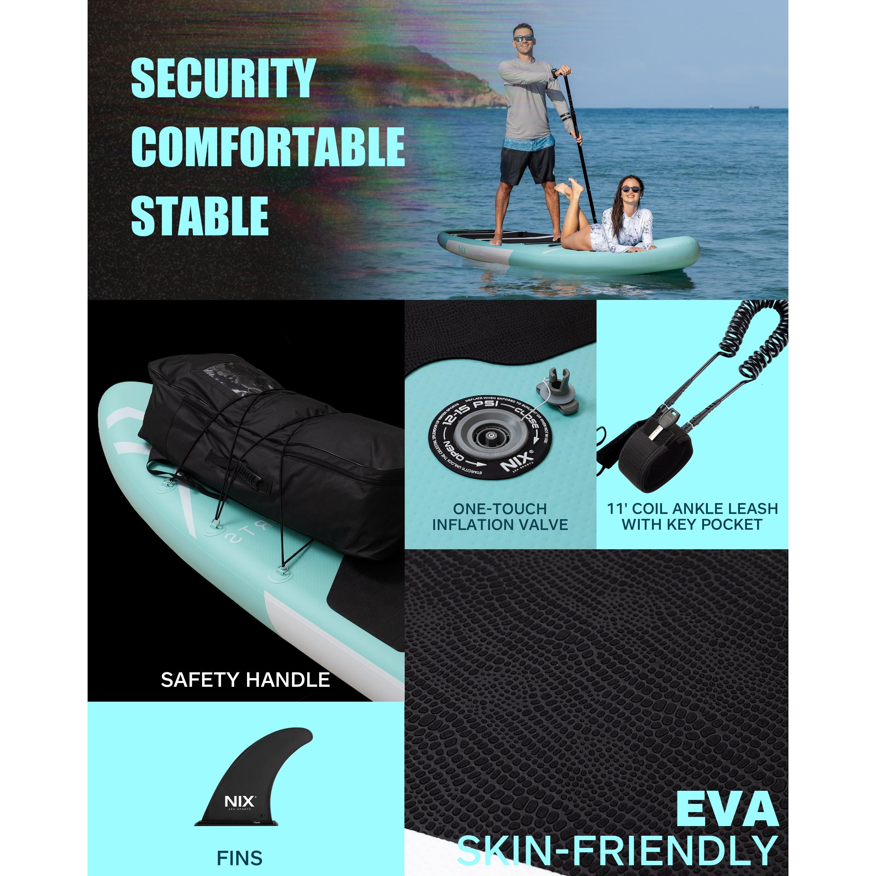 Nix Sports – Aufblasbares Stand-Up-Paddelbrett 11" türkis