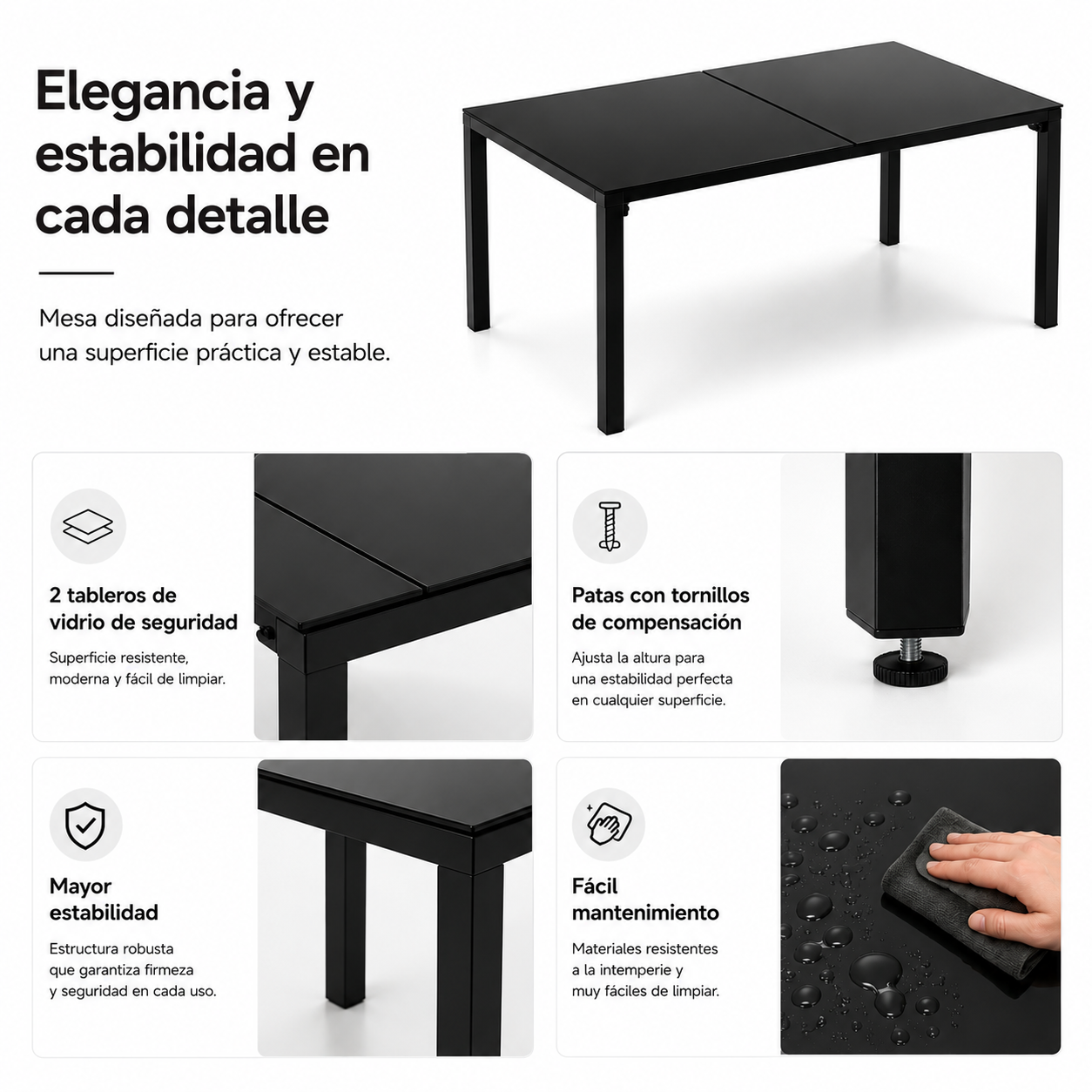 Set da Giardino con Sedie Reclinabili 7 Pezzi Tavolo in Vetro