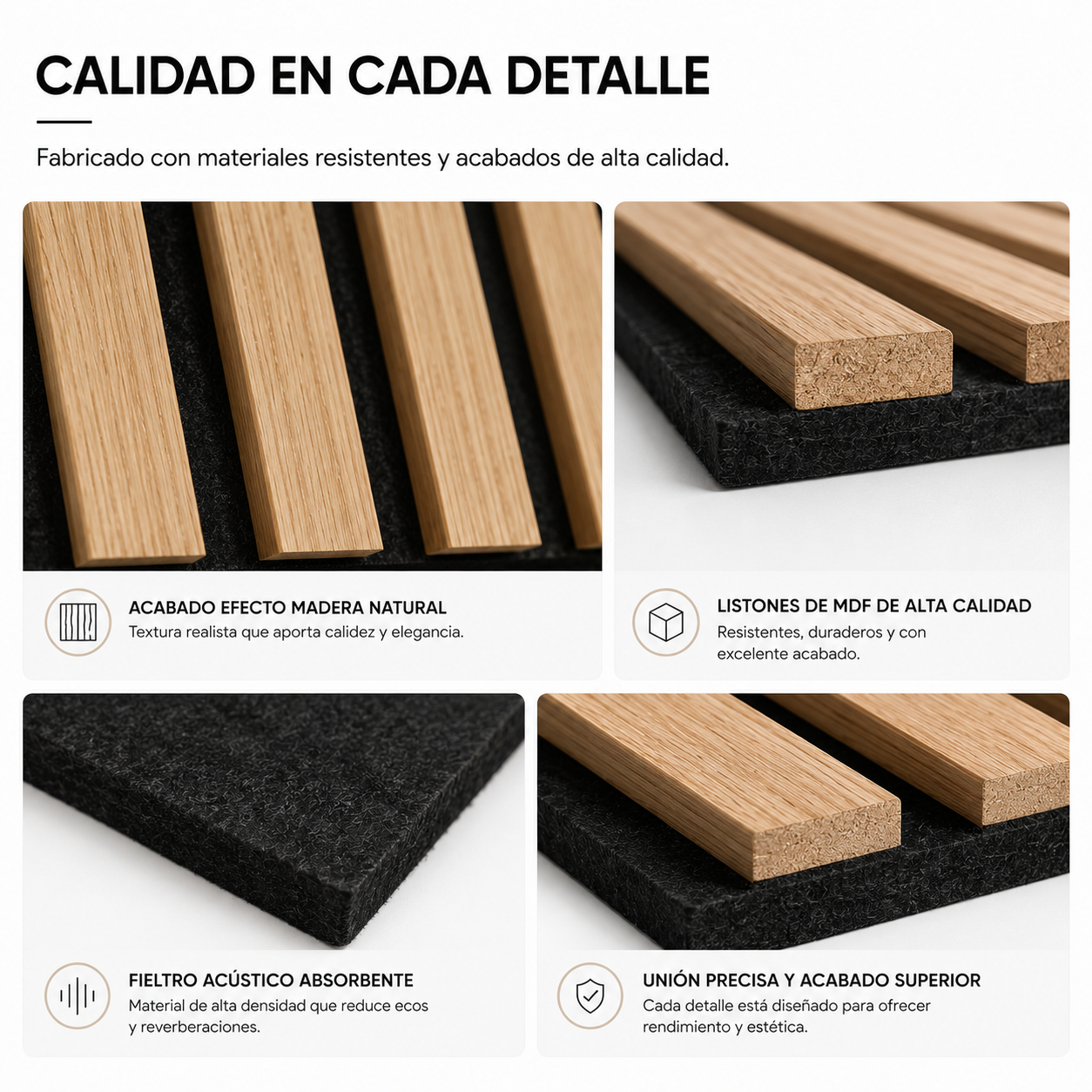 Panel Acústico MDF Efecto Madera Con Fieltro 240x60 Cm