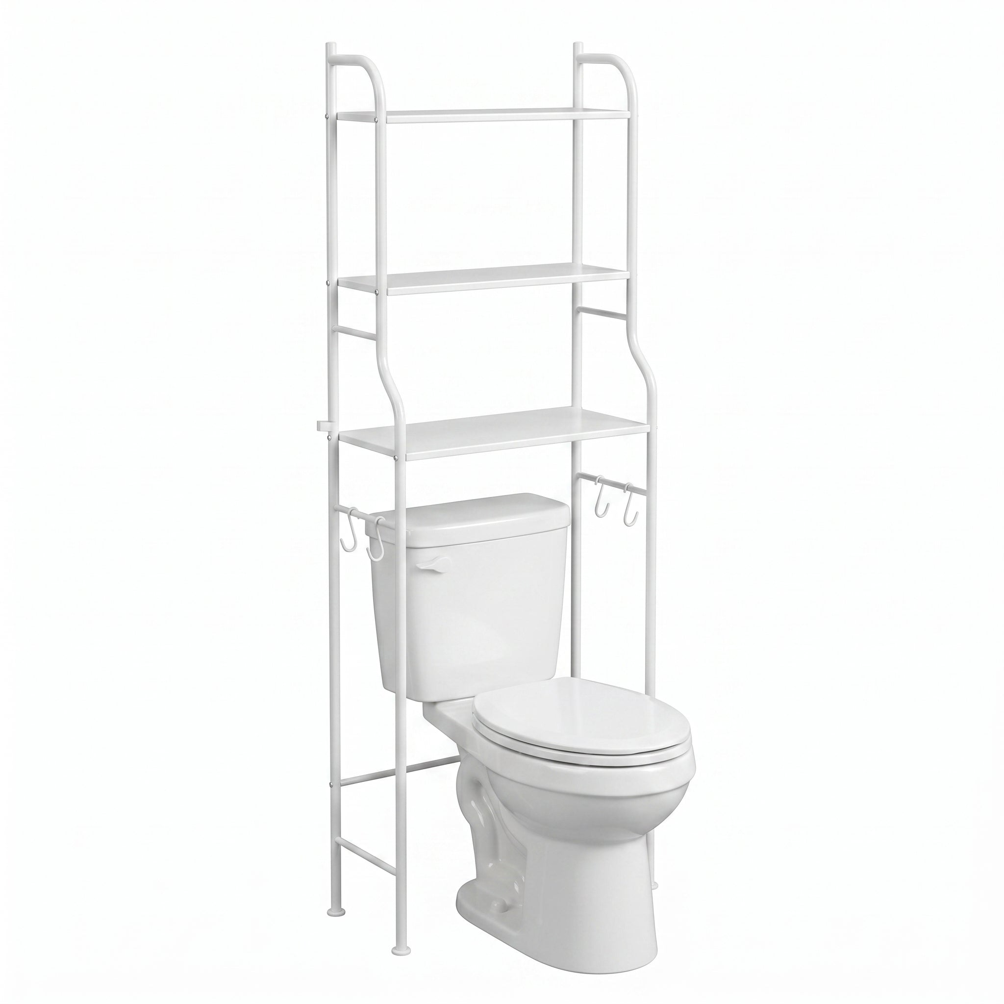 3-stöckiges Regal über der Toilette mit Haken, Organizerablagen und Metallgestell für Badezimmer