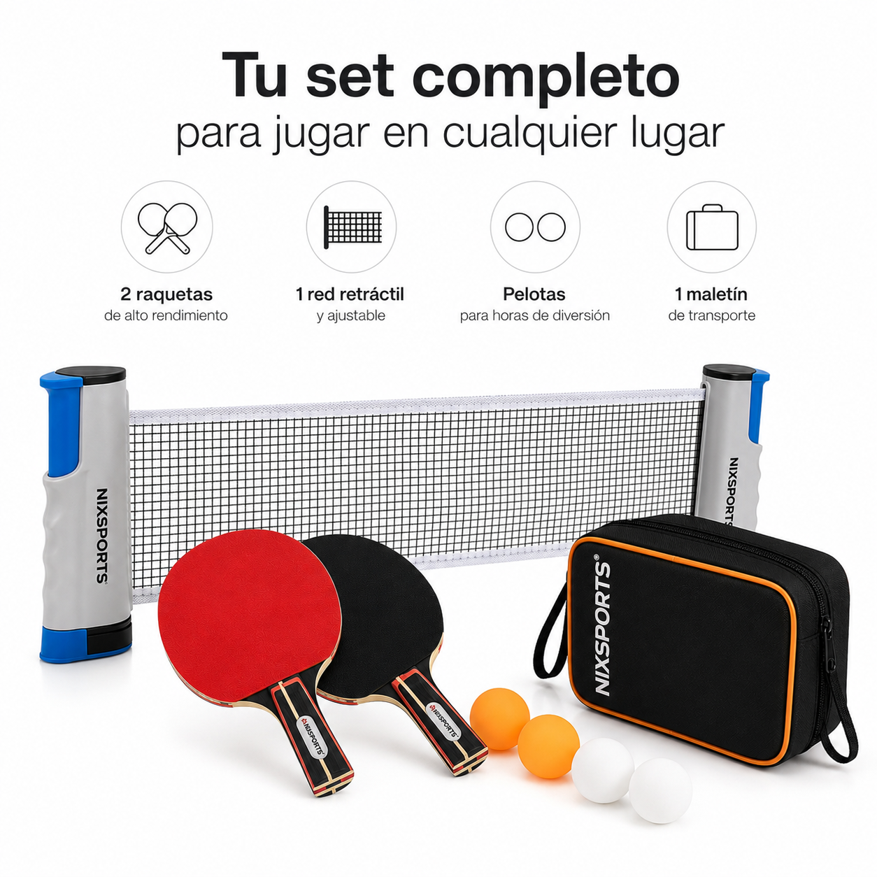 Set Ping Pong Portátil Con Red Retráctil, 2 Palas y Pelotas