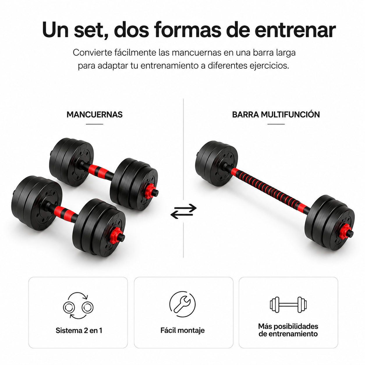 Halteres Ajustáveis com Barra Extensível 20 Kg Kit Multifunções