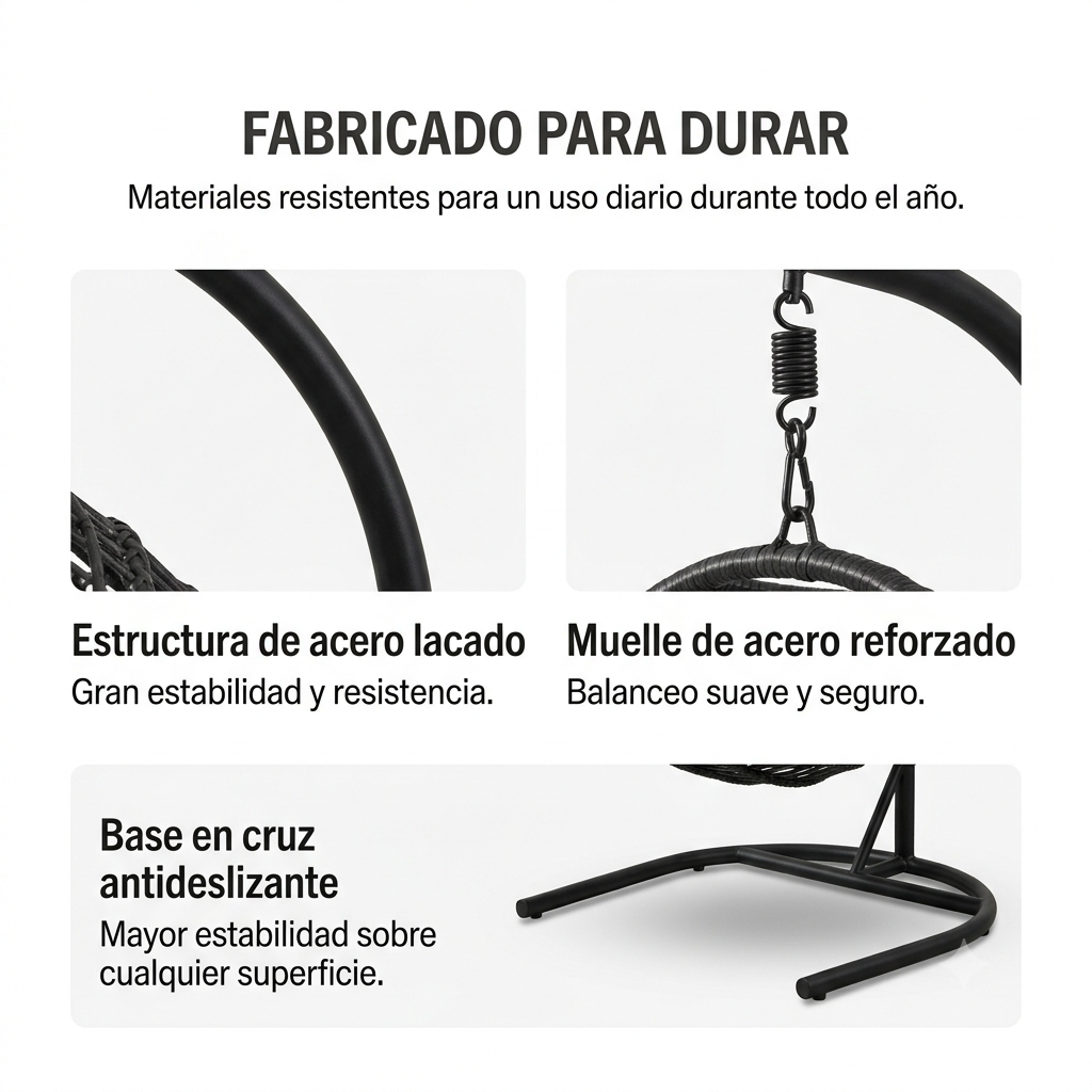 Sillón Colgante Huevo Jardín Con Cojines Acolchados Estructura Metálica