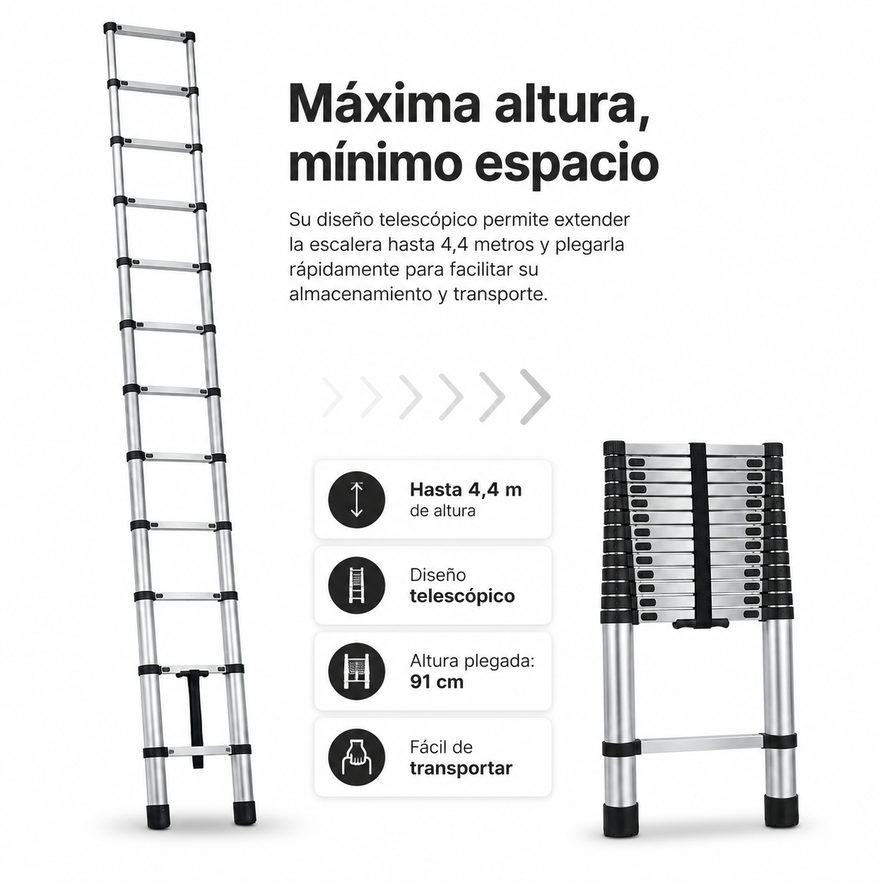 Escalera Telescópica Plegable De Aluminio 4,4 M Antideslizante