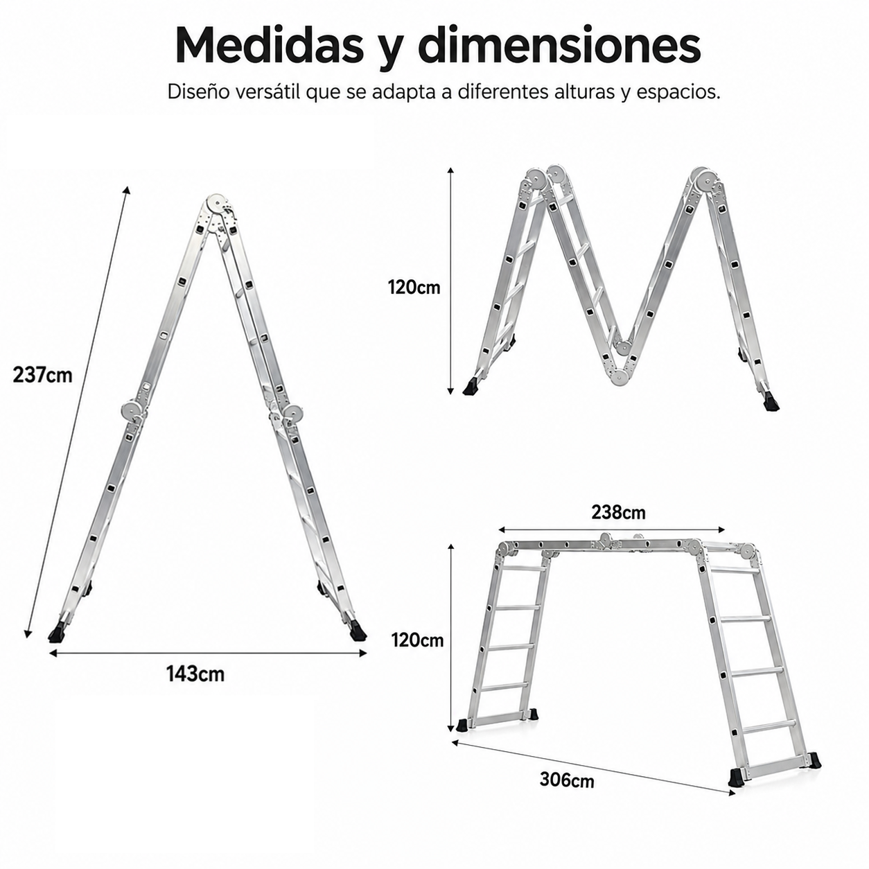 Opvouwbare aluminium multifunctionele ladder 4-in-1