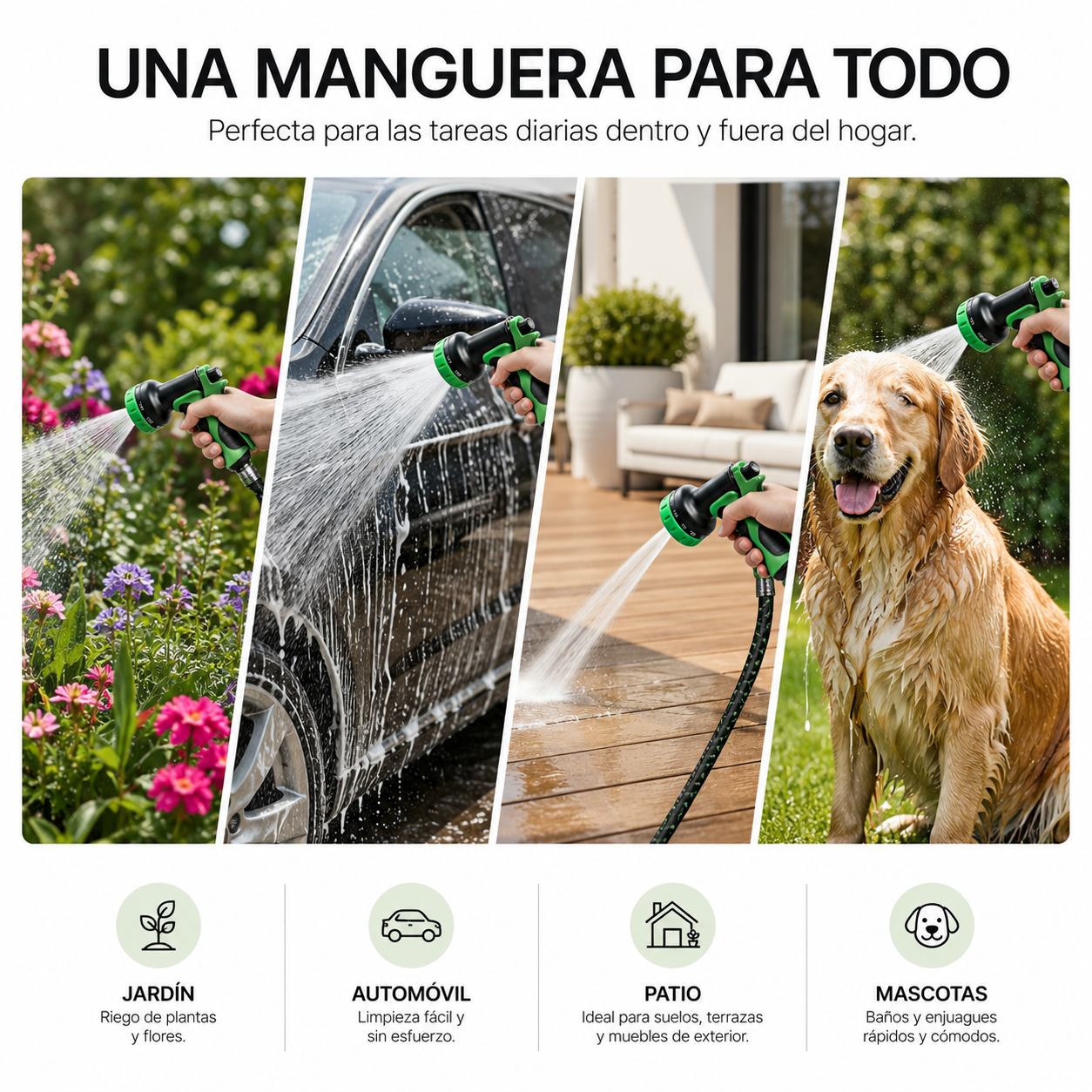 Manguera Extensible de Jardín 15 m con Pistola Multifunción