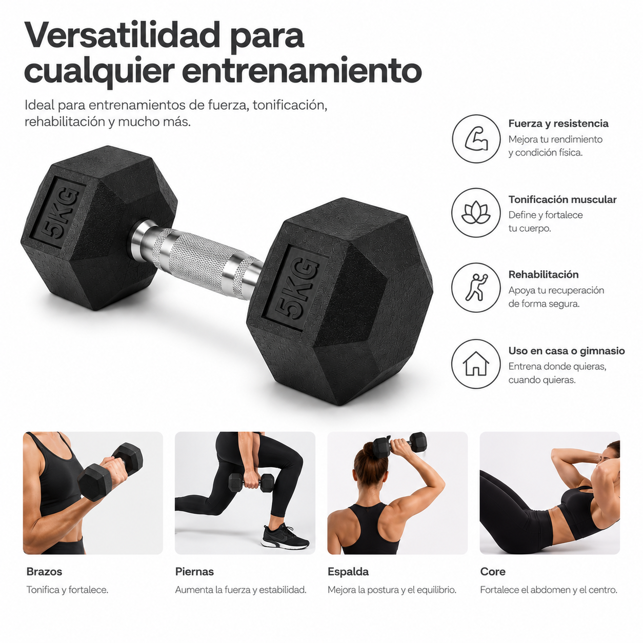 Pack de 2 Halteres Hexagonais 5 Kg Pegada Antideslizante