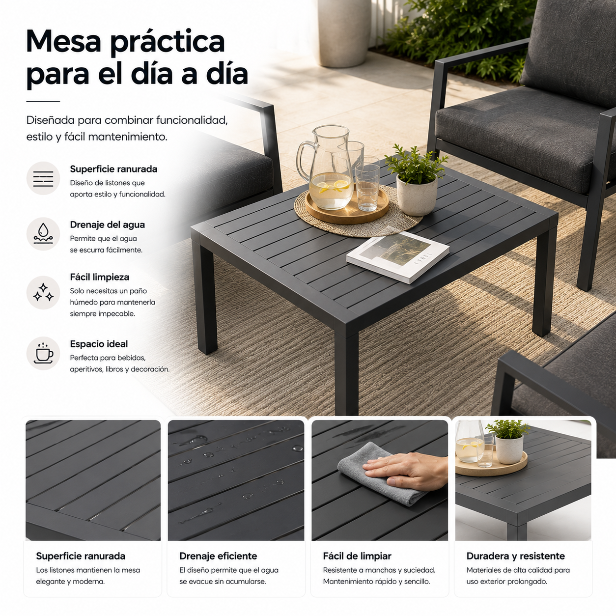 Set Da Giardino Divano Angolare Modulare In Alluminio Antracite