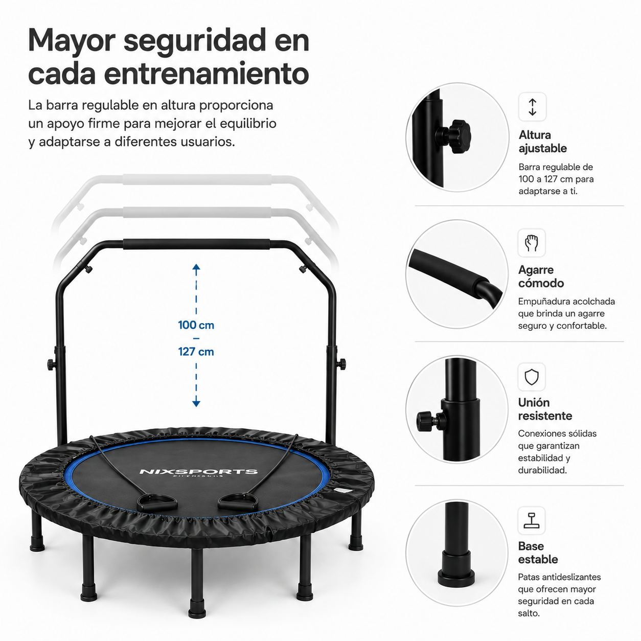 Trampolín Fitness 3 en 1 con Barra Ajustable