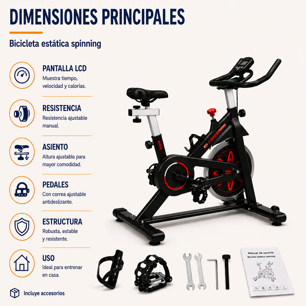 Bicicleta estática com resistência ajustável, ecrã LCD, assento acolchoado e guiador com apoio para braços para fitness em casa