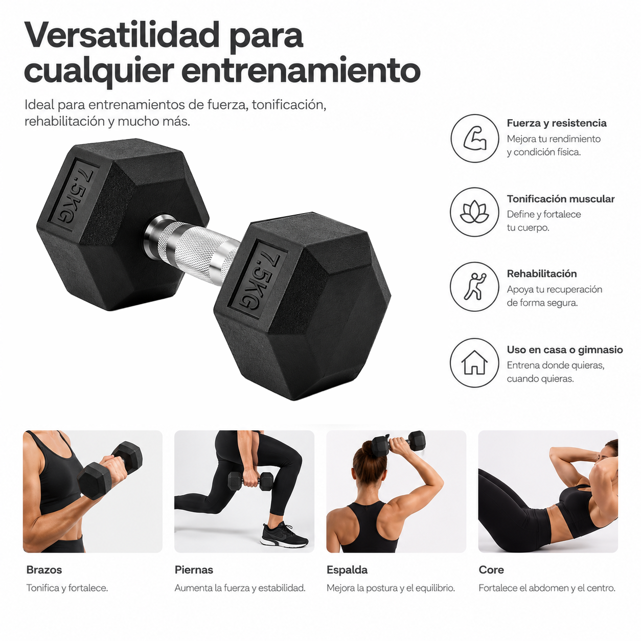 Pack de 2 Halteres Hexagonais 7,5 Kg Pegada Antideslizante