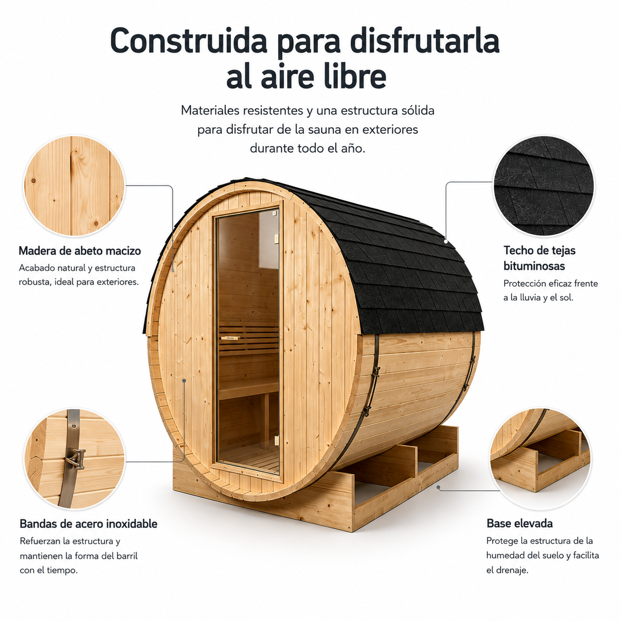 Sauna a botte da esterno per giardino 3-4 persone in legno di abete 6 kW tetto a tegole