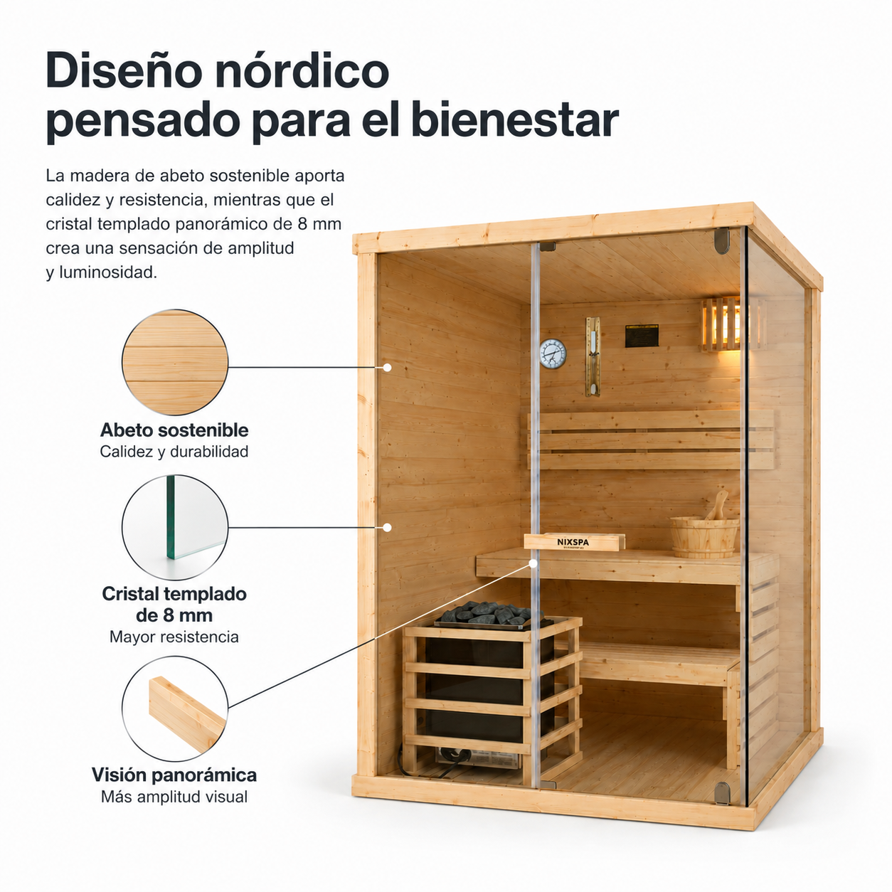 Sauna Finlandesa para Casa 2 Personas Madera de Abeto