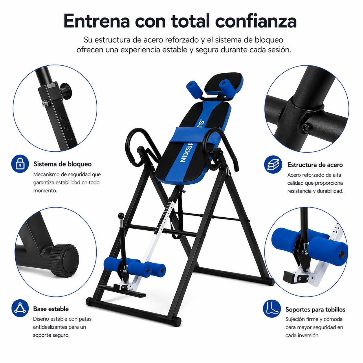 Inklapbare inversietafel met verstelbare hellingshoek en ergonomische rugleuning