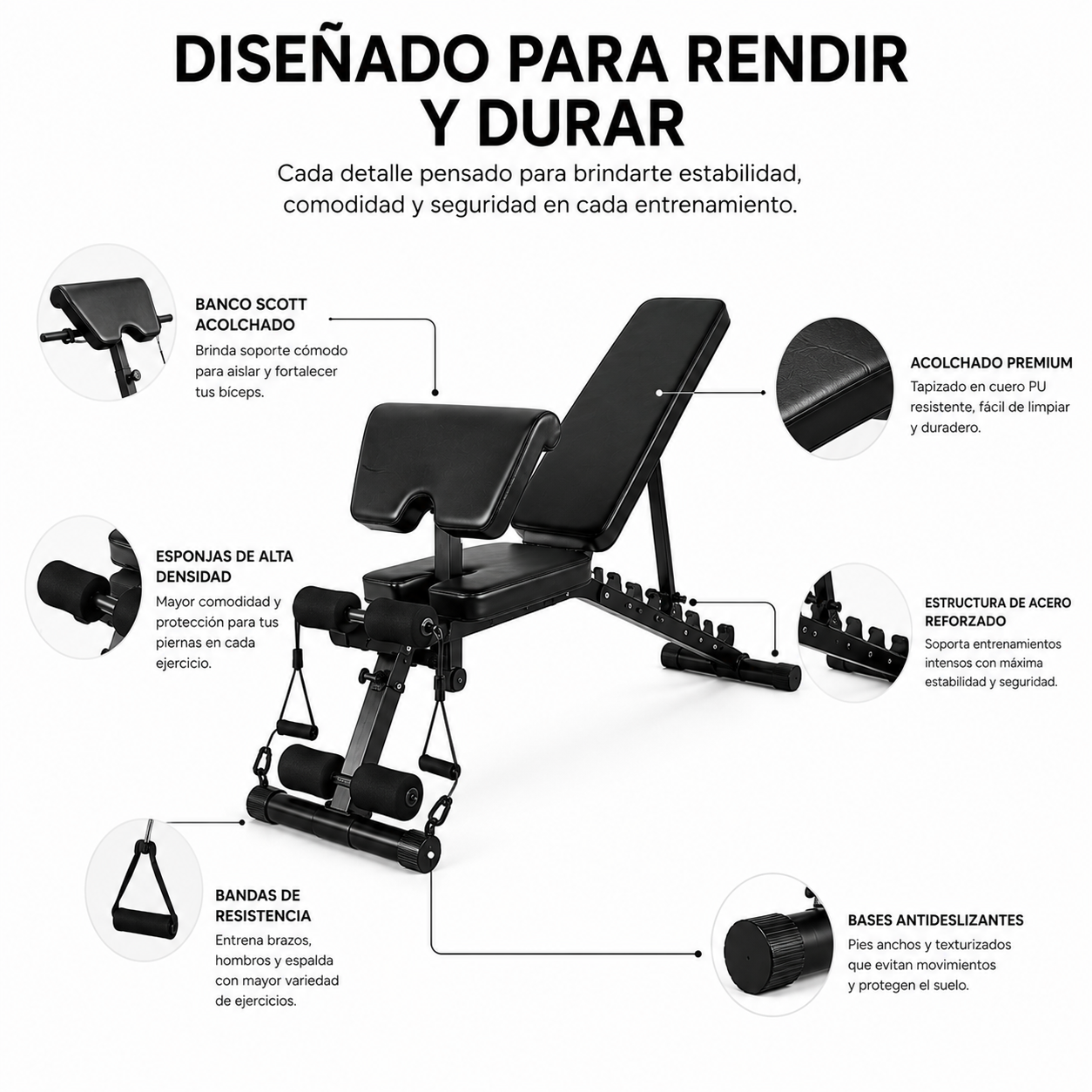 2-in-1 opvouwbare krachttrainingsbank Scott 120 Kg