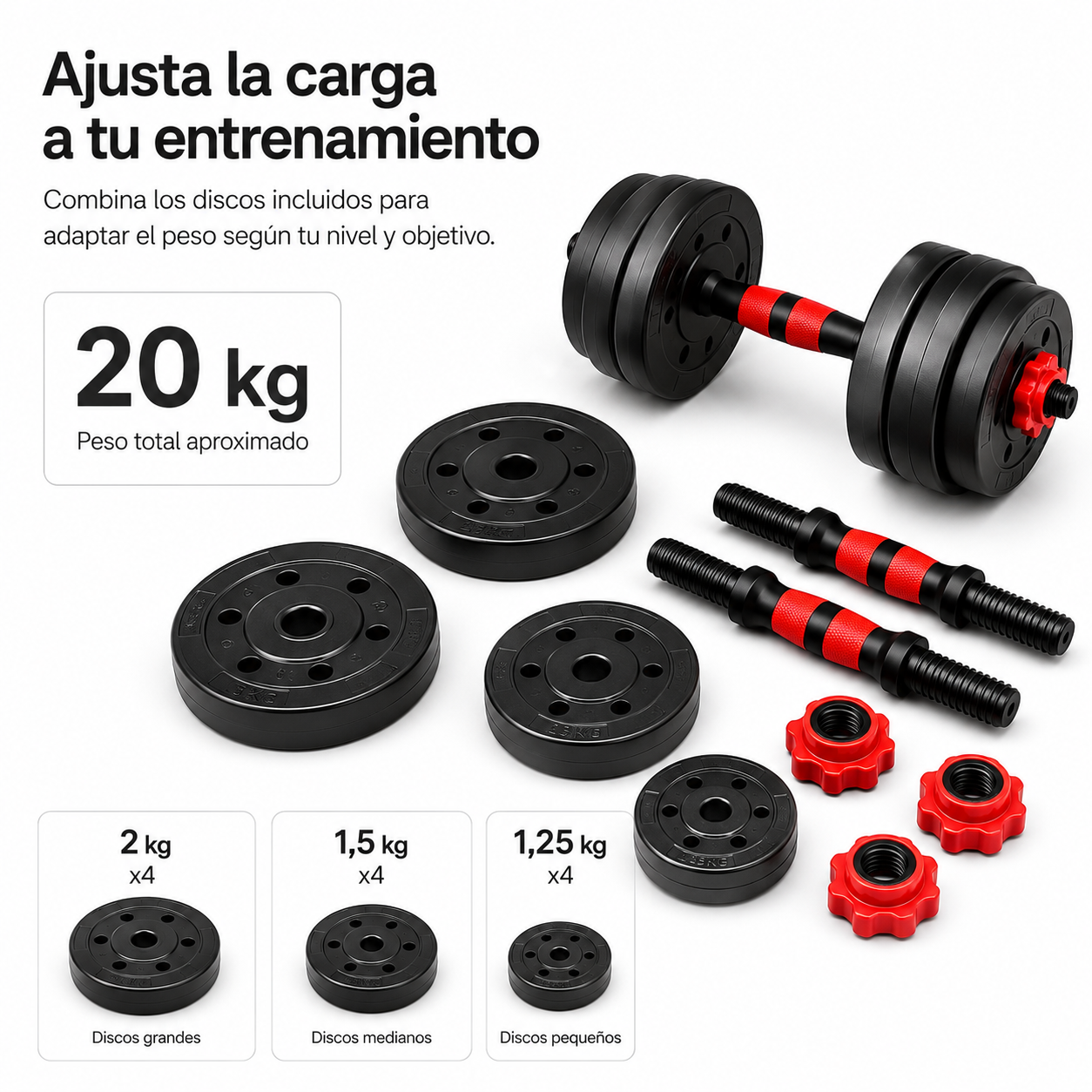 Halteres Ajustáveis com Barra Extensível 20 Kg Kit Multifunções