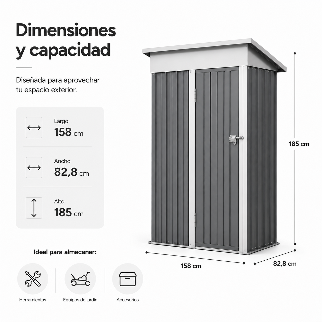Caseta Metálica de Jardín 158x82,8x185 cm Puerta Exterior