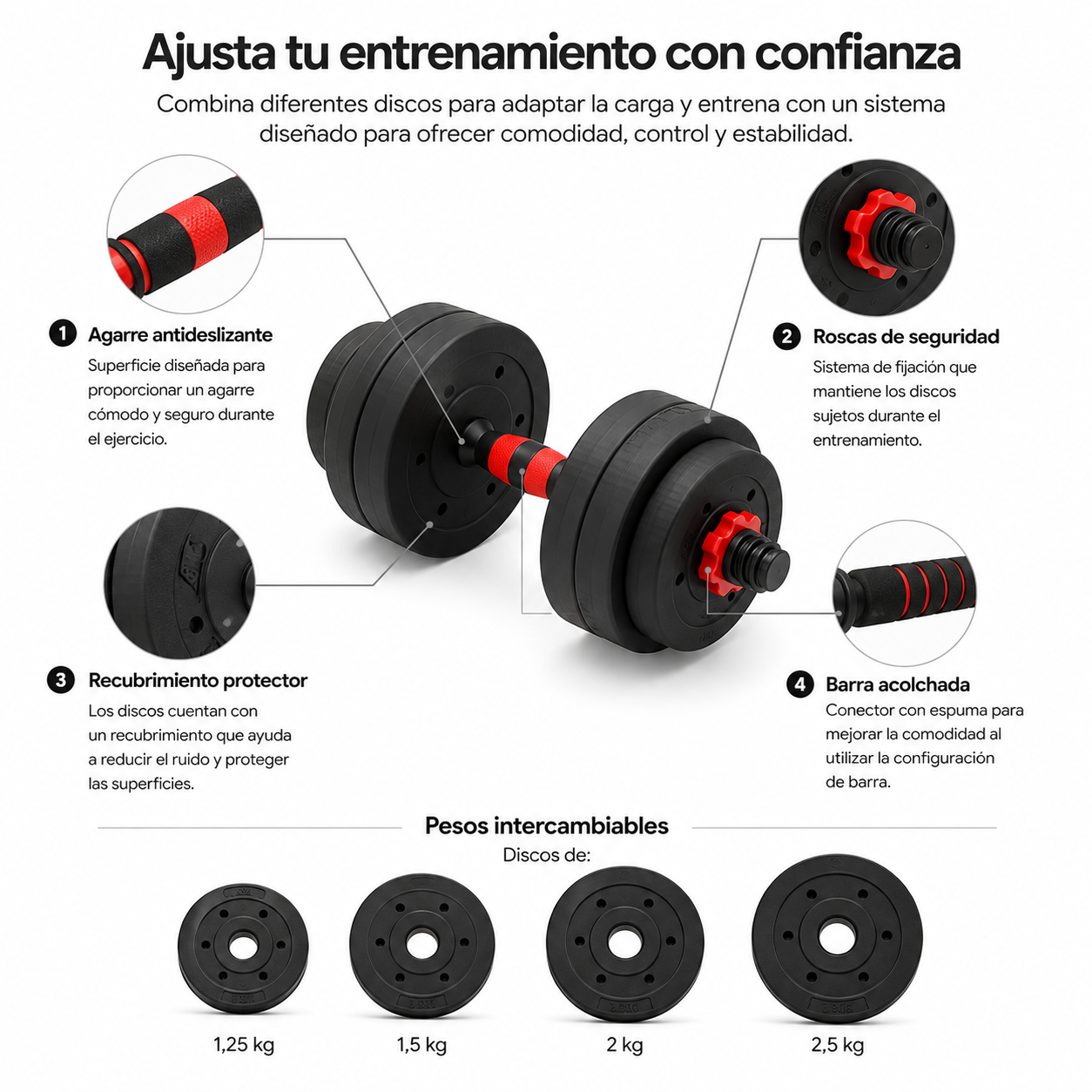 Halteres Ajustáveis com Barra Multifunções 30 Kg