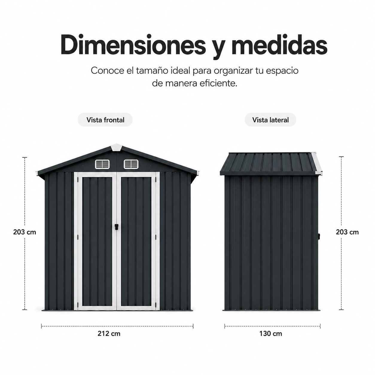 Caseta Metálica Exterior Puerta Doble Abatible Y Techo Inclinado 201,5 × 155,5 × 190 cm