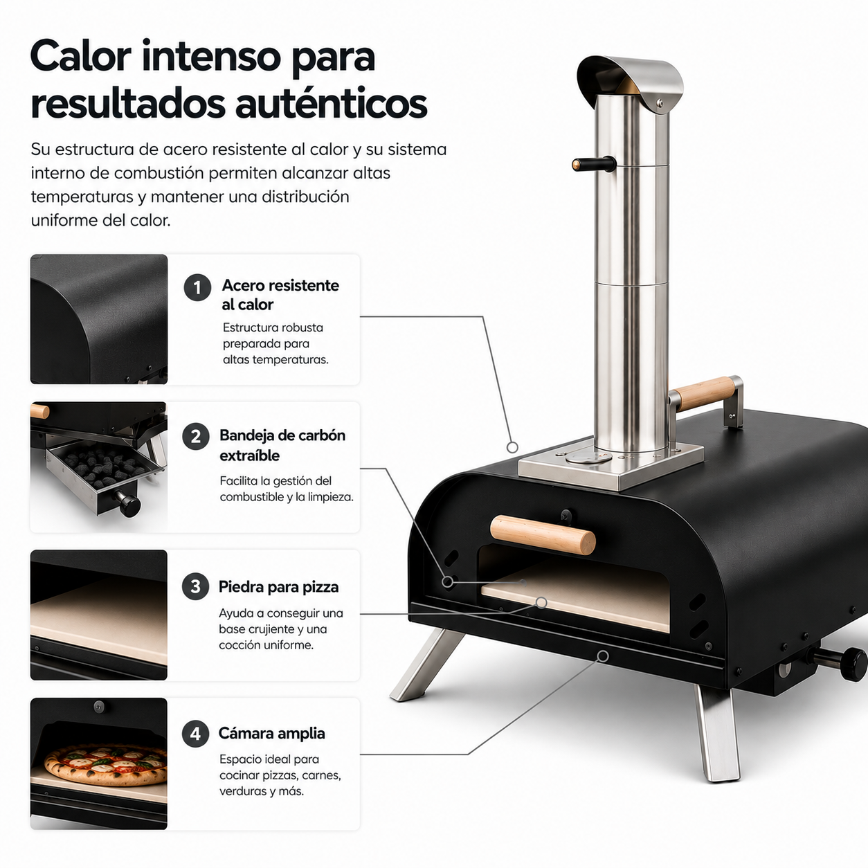 Forno per Pizza Portatile a Carbone con Camino e Termometro Integrato