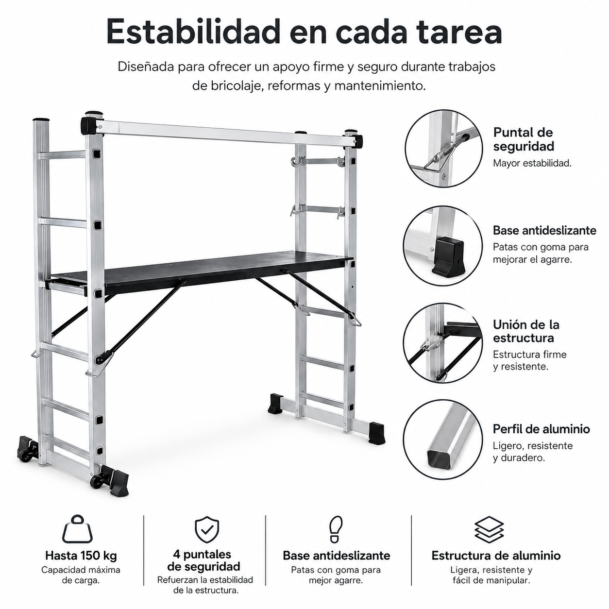 Multifunctionele ladder 4-in-1 met antislipplatform