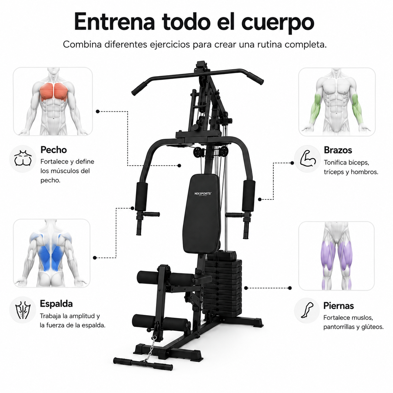 Multiestação de Musculação com Polias e Banco Ergonómico