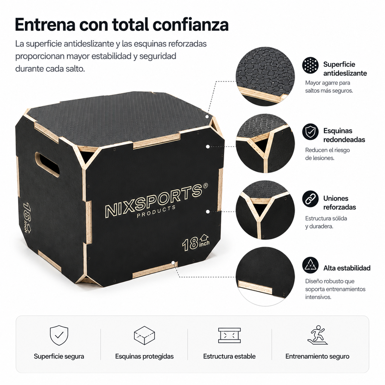 Antislip plyometrische box, 16/18 inch
