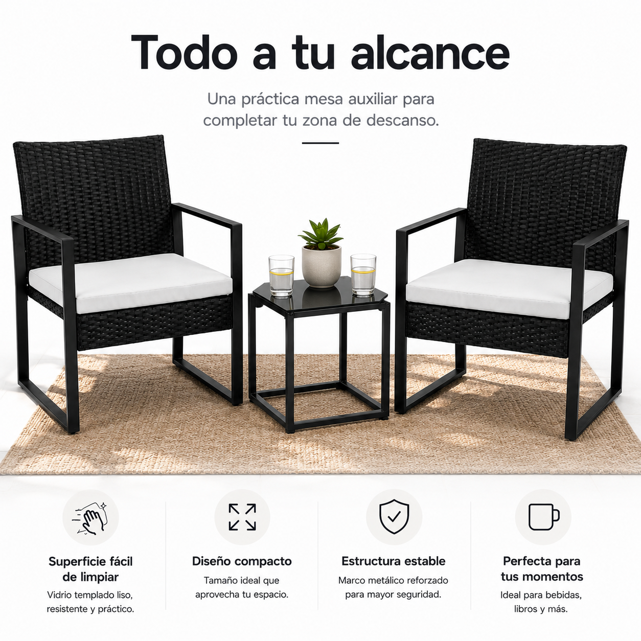 Set da Giardino Esterno in Rattan PE 3 Pezzi con Cuscini Imbottiti
