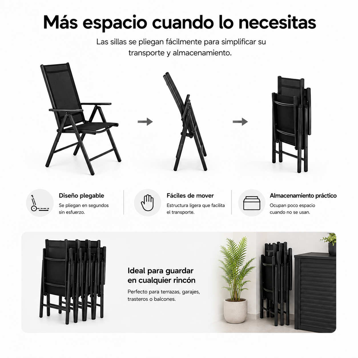 Set da Giardino con Sedie Reclinabili 7 Pezzi Tavolo in Vetro