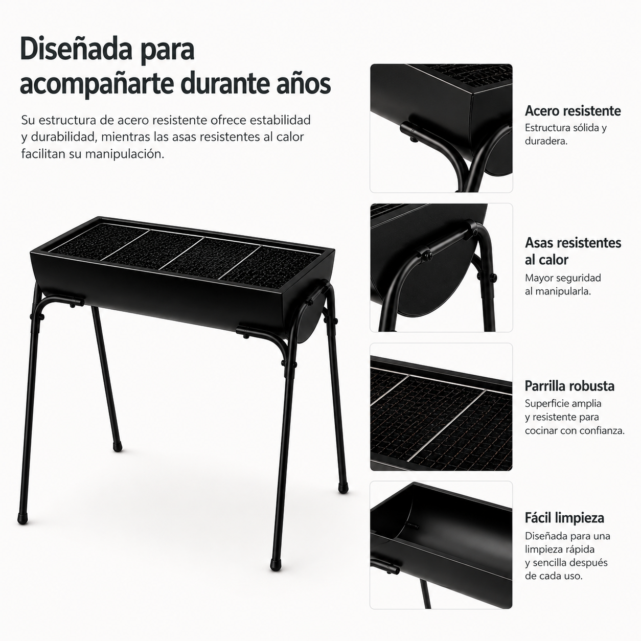 Barbecue portable au charbon extérieur avec grande grille