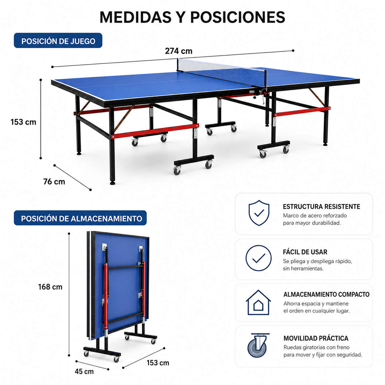 Compacte opvouwbare pingpongtafel met net