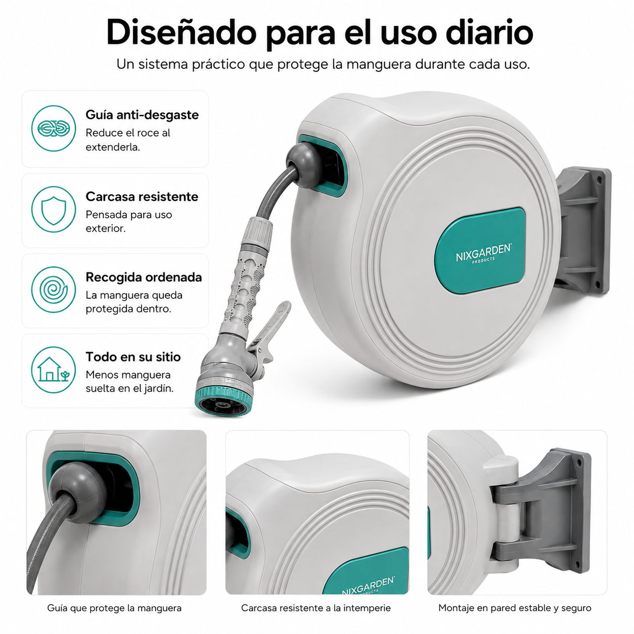Enrollador Automático De Manguera 30 m Con Soporte De Pared