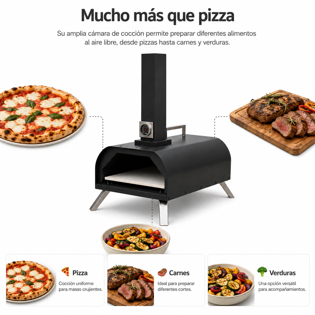 Houtskoolbarbecueoven voor pizza met geïntegreerde schoorsteen en grillrooster