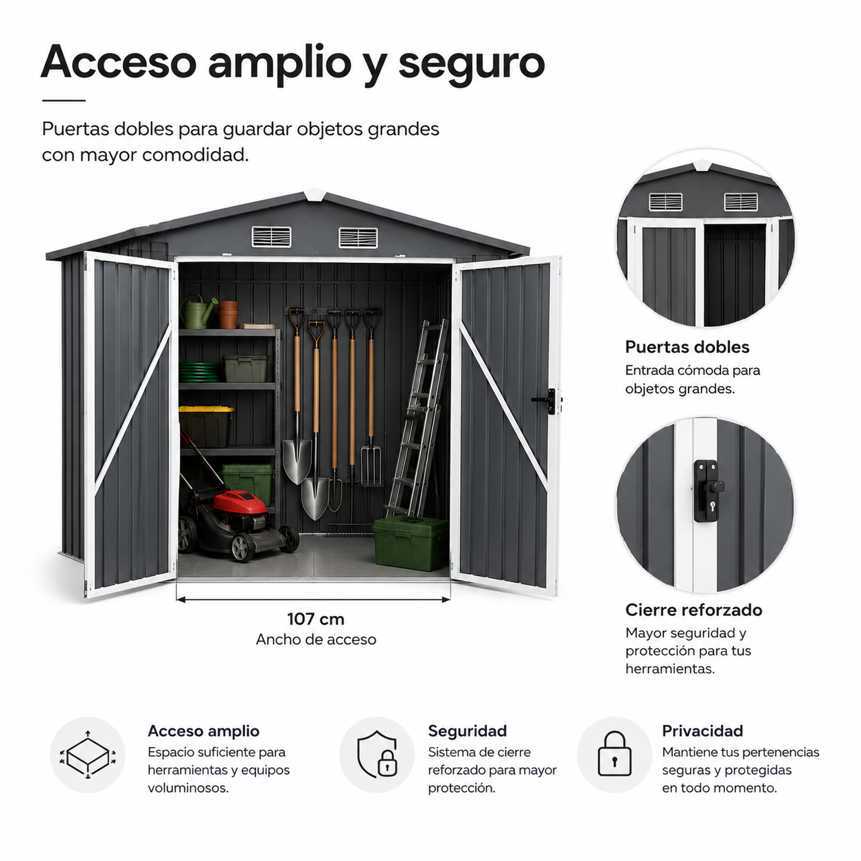 Caseta Metálica Exterior Con Puertas Dobles Abatibles 267,5 × 199 × 197 cm