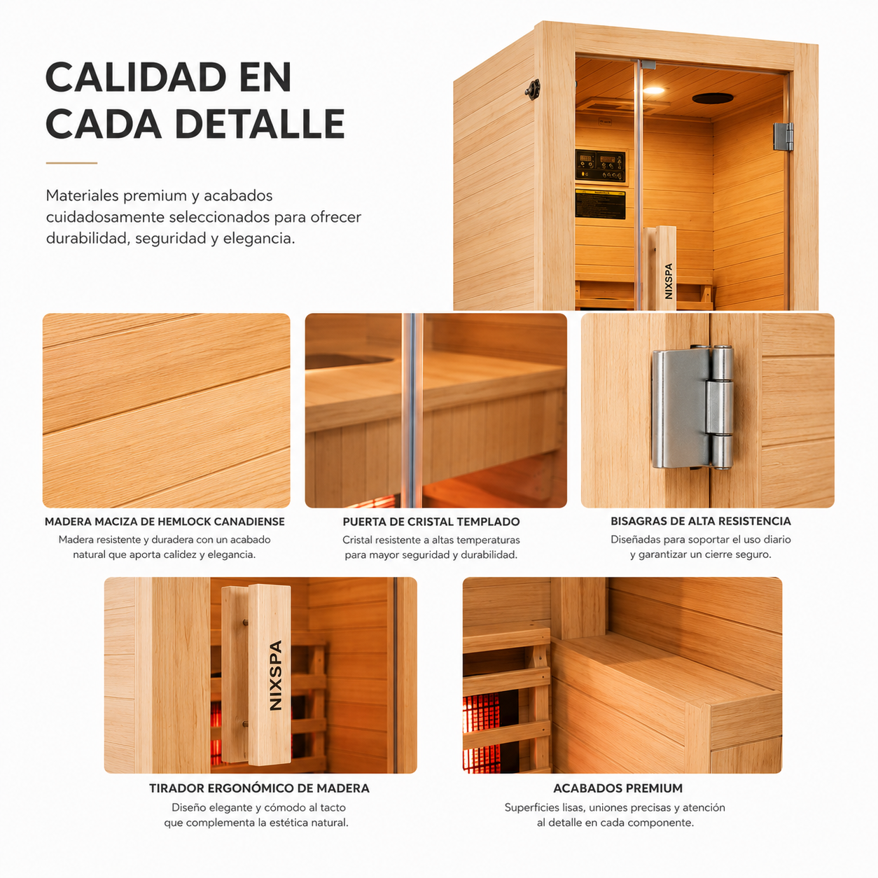 Sauna de infrarrojos para casa individual de madera maciza con 4 paneles y control digital