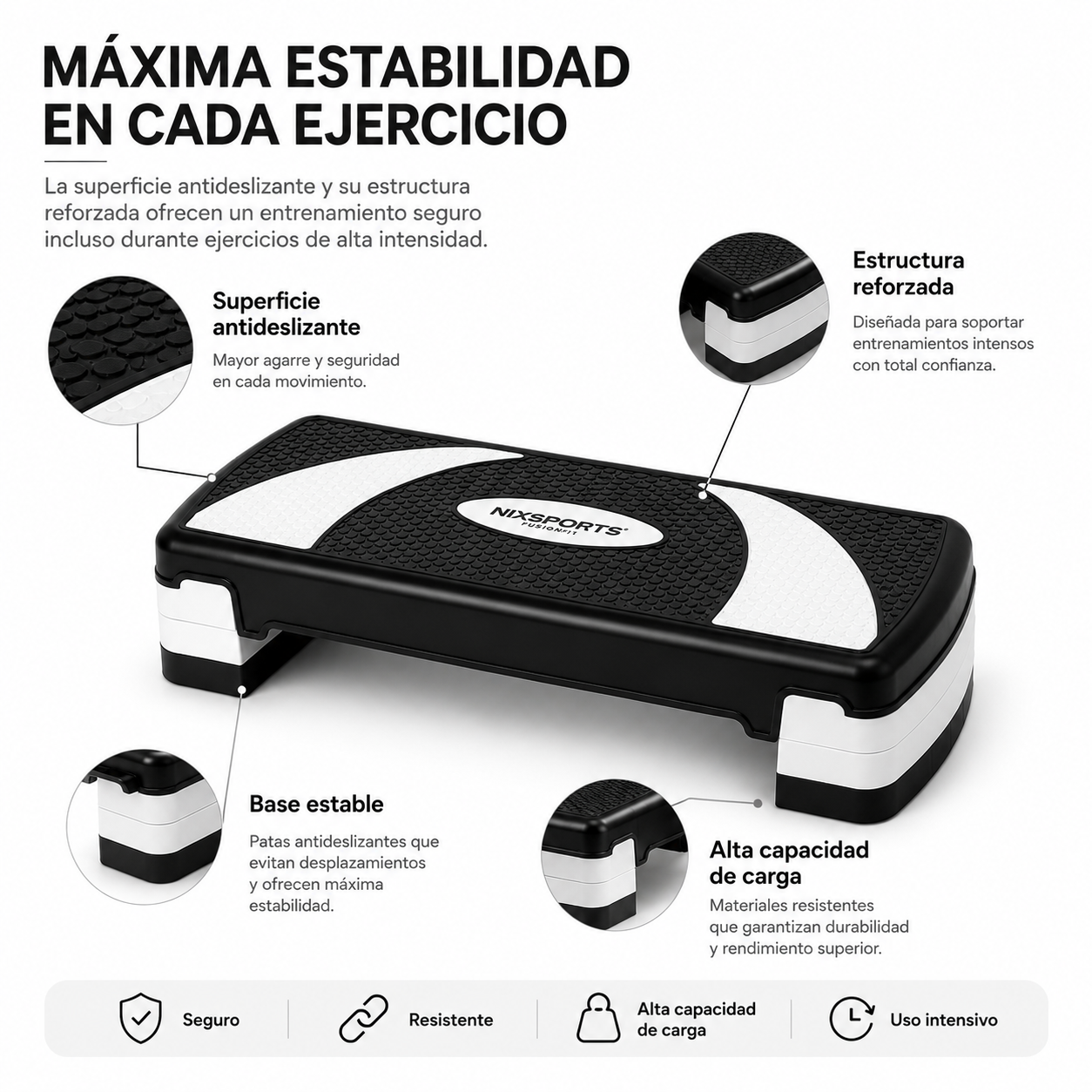 Step Aeróbico Regulable con 3 Alturas y Superficie Antideslizante