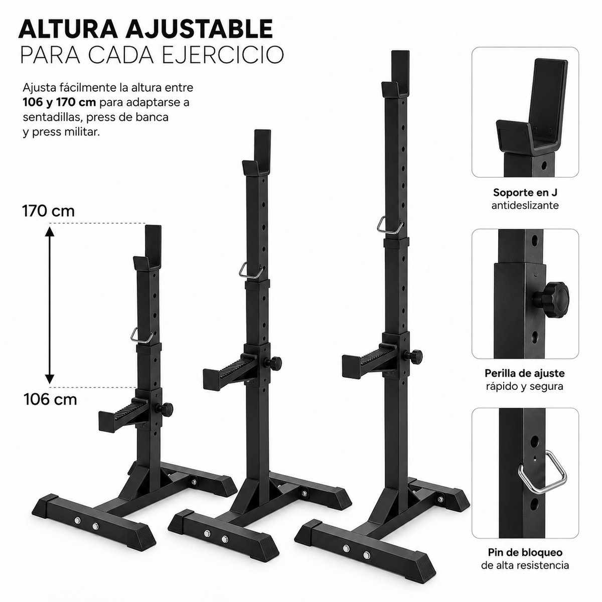Par de Soportes de Barra Ajustables para Sentadilla y Press