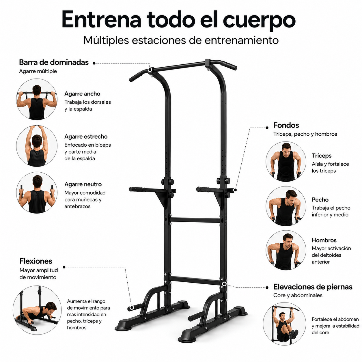 Multifunctioneel optrek- en dipstation, 170-210 cm