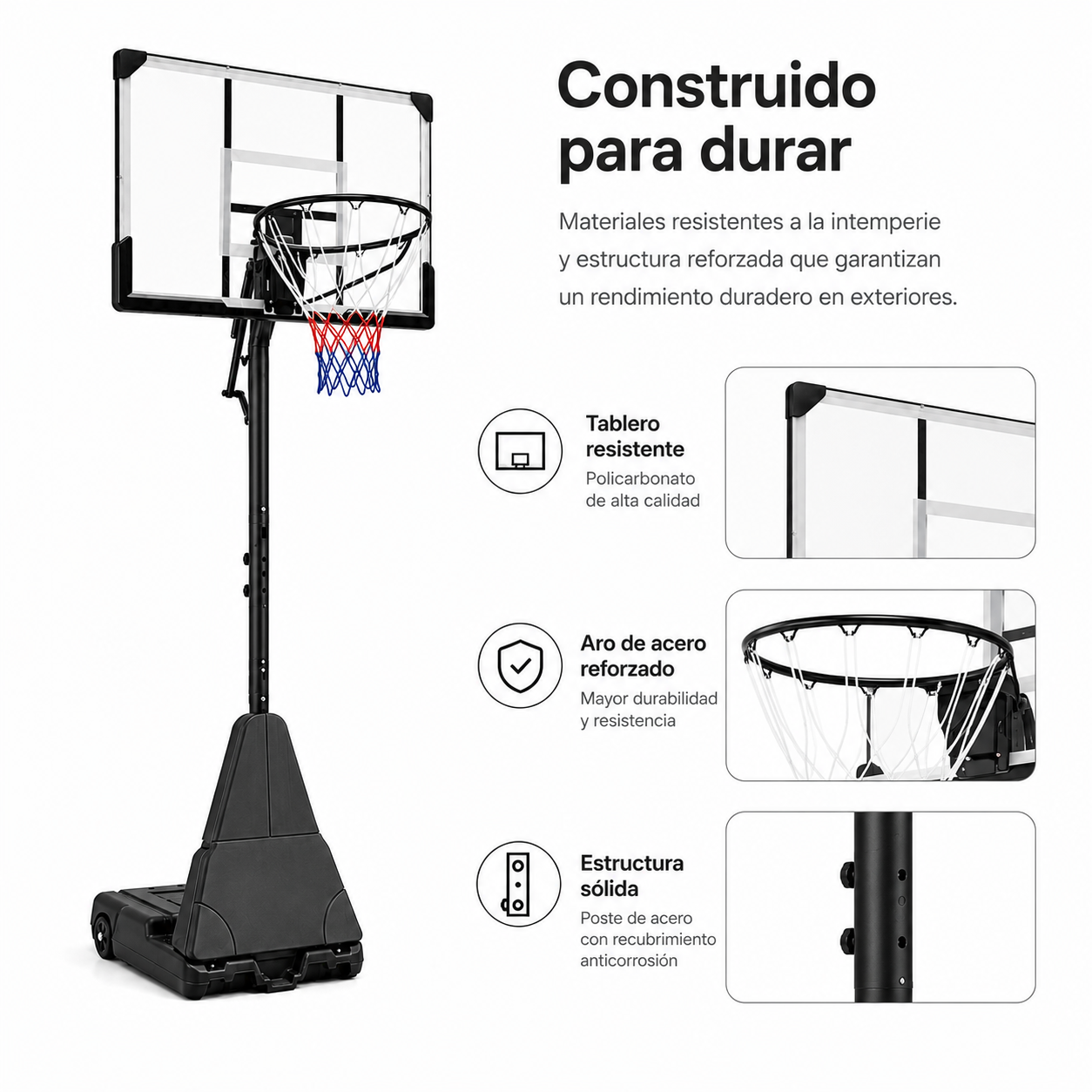 Canasta de Baloncesto Exterior Regulable 2,45-3,1 m con ruedas