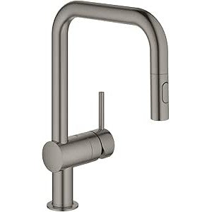 Grohe - Grifo de fregadero Minta con ducha extraíble Hard Graphite cepillado