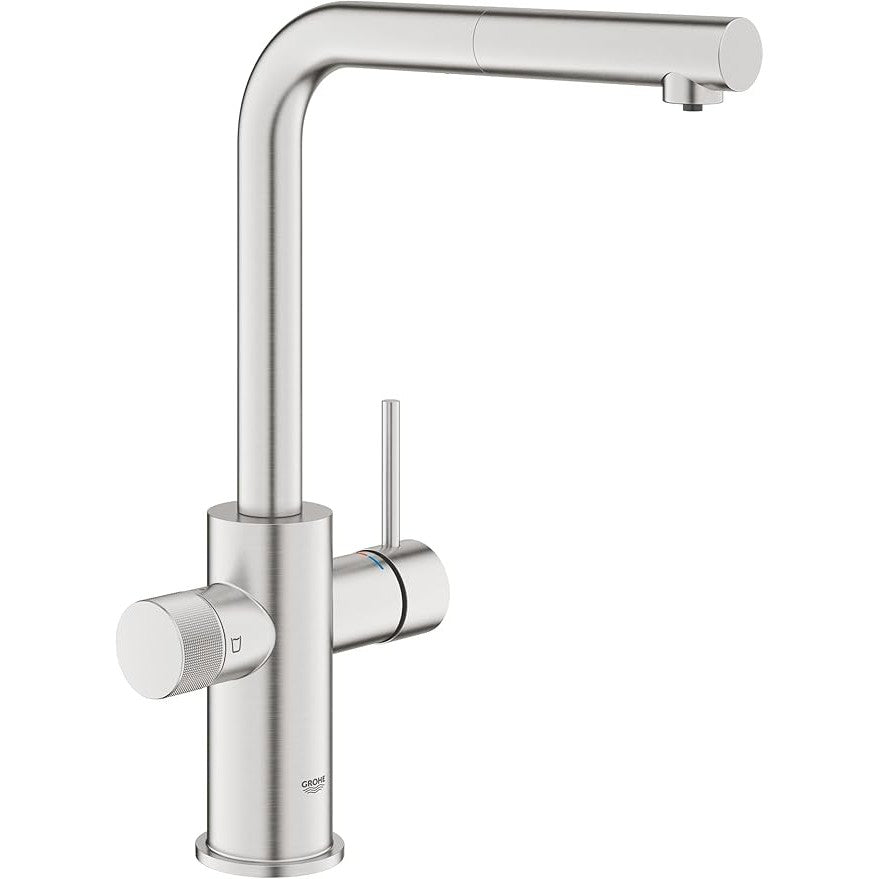 Grohe - Grifo de fregadero Blue Pure Minta con función de filtro y salida extraíble supersteel