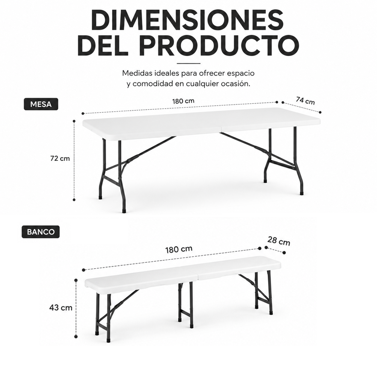 Conjunto Mesa Plegable Con 2 Bancos Para Jardín 180x74x72 cm