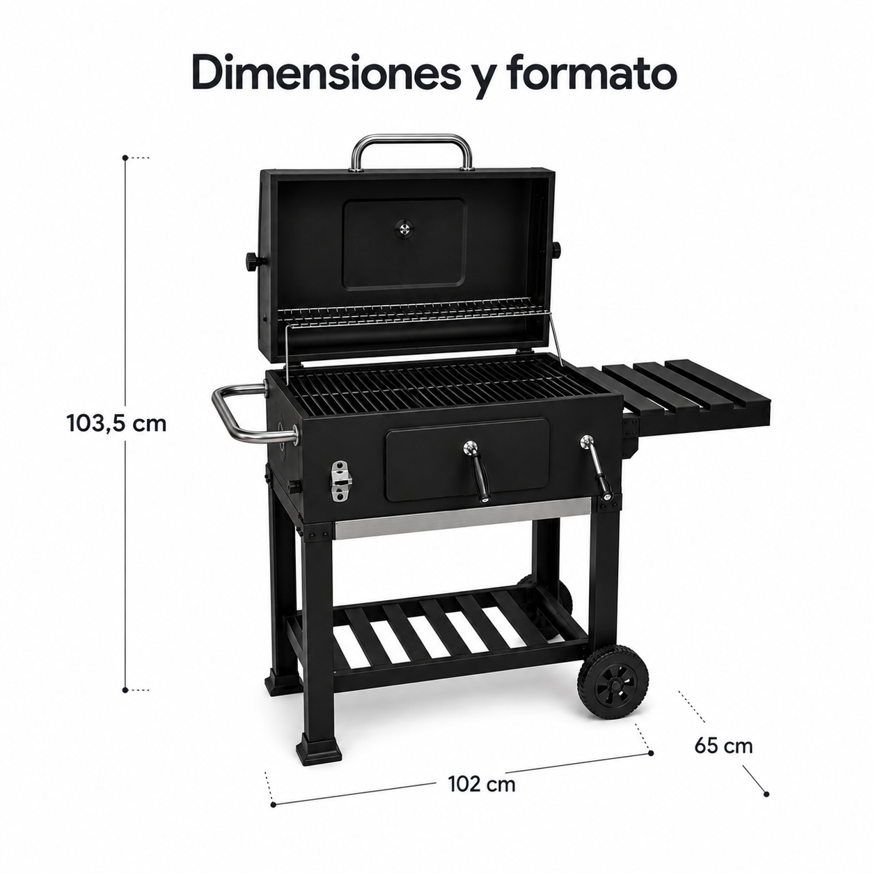 Barbecue au charbon avec couvercle et chariot auxiliaire