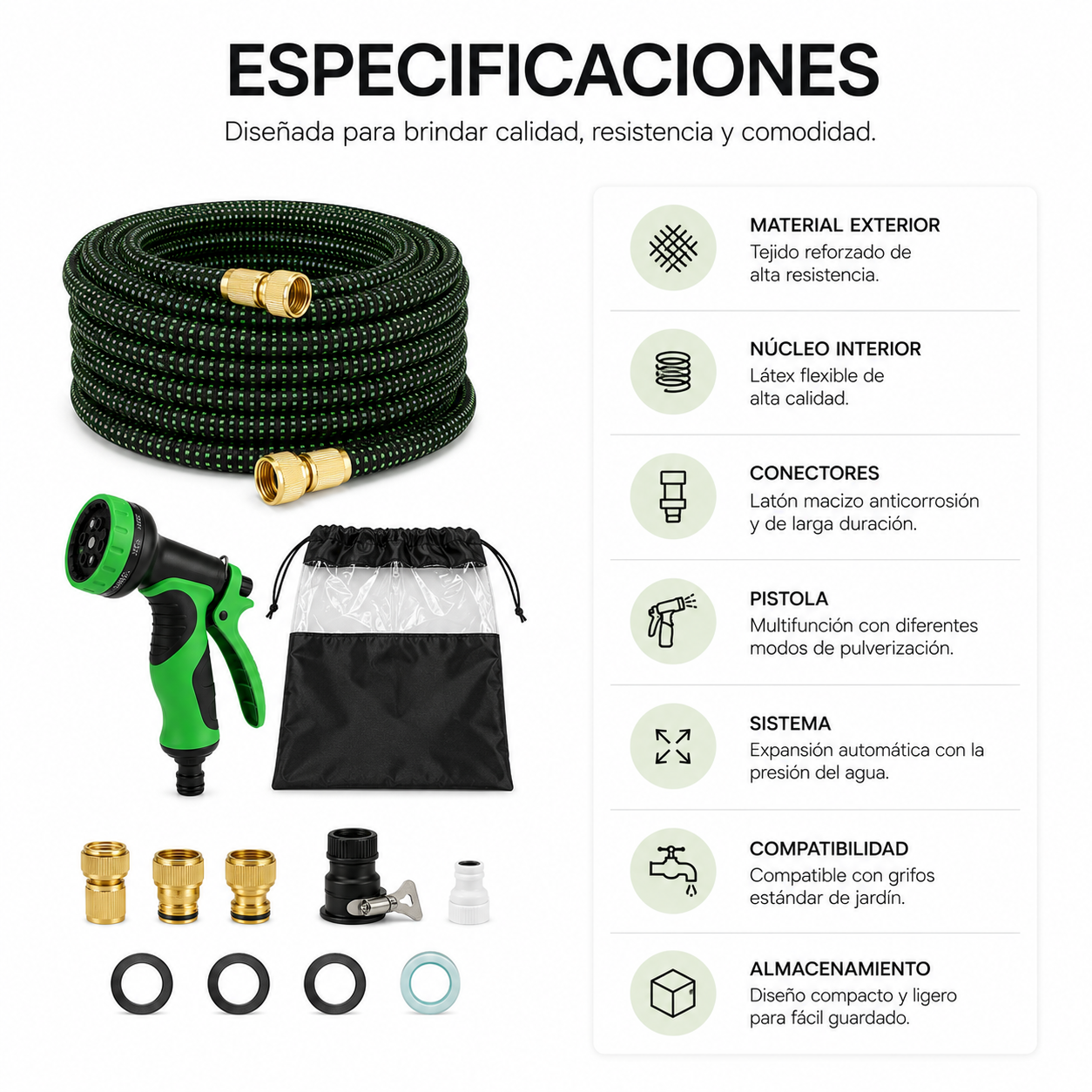 Manguera Extensible de Jardín 15 m con Pistola Multifunción
