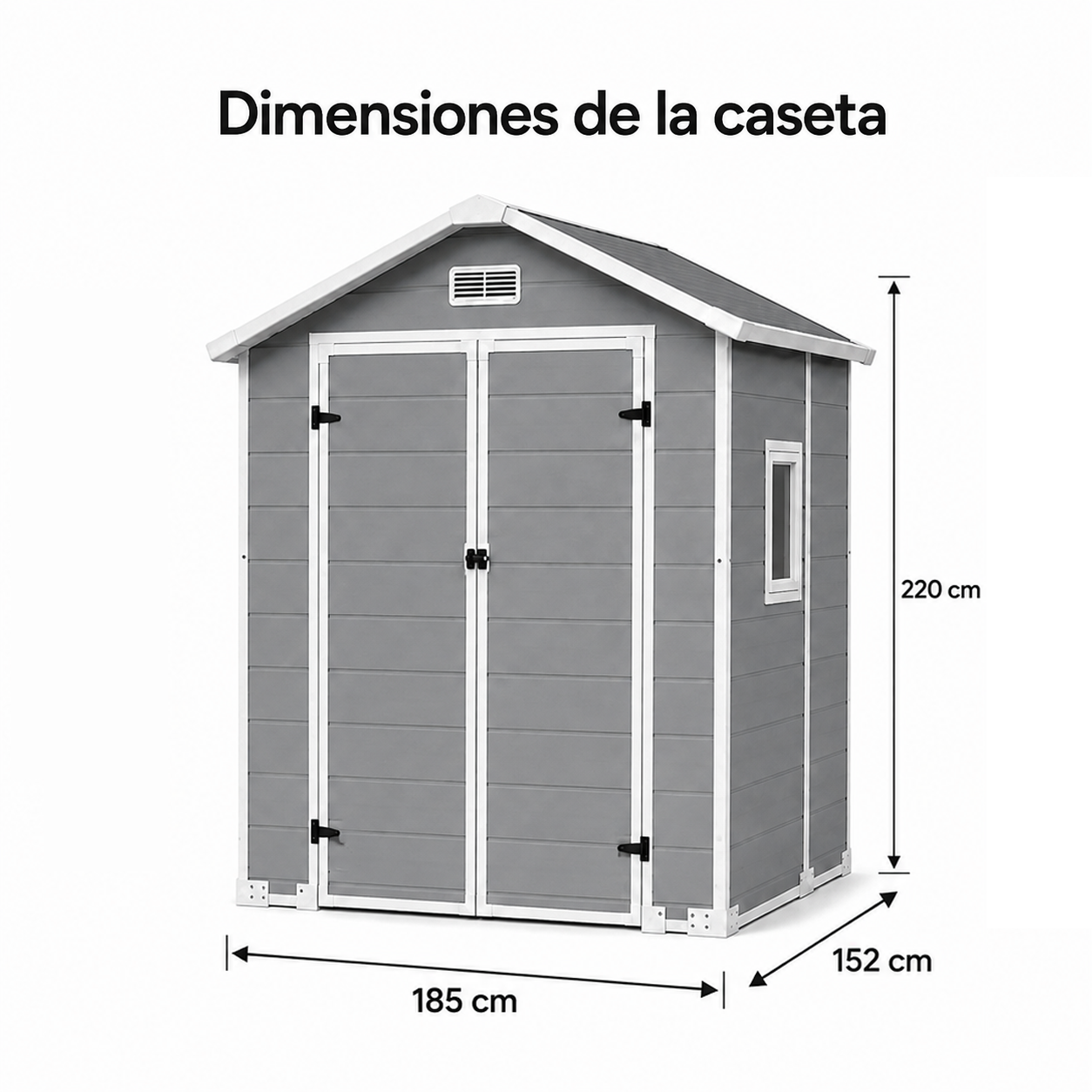 XL resin tuinhuisje 6x5" met raam, dubbele deur, ventilatie en veiligheidssluiting