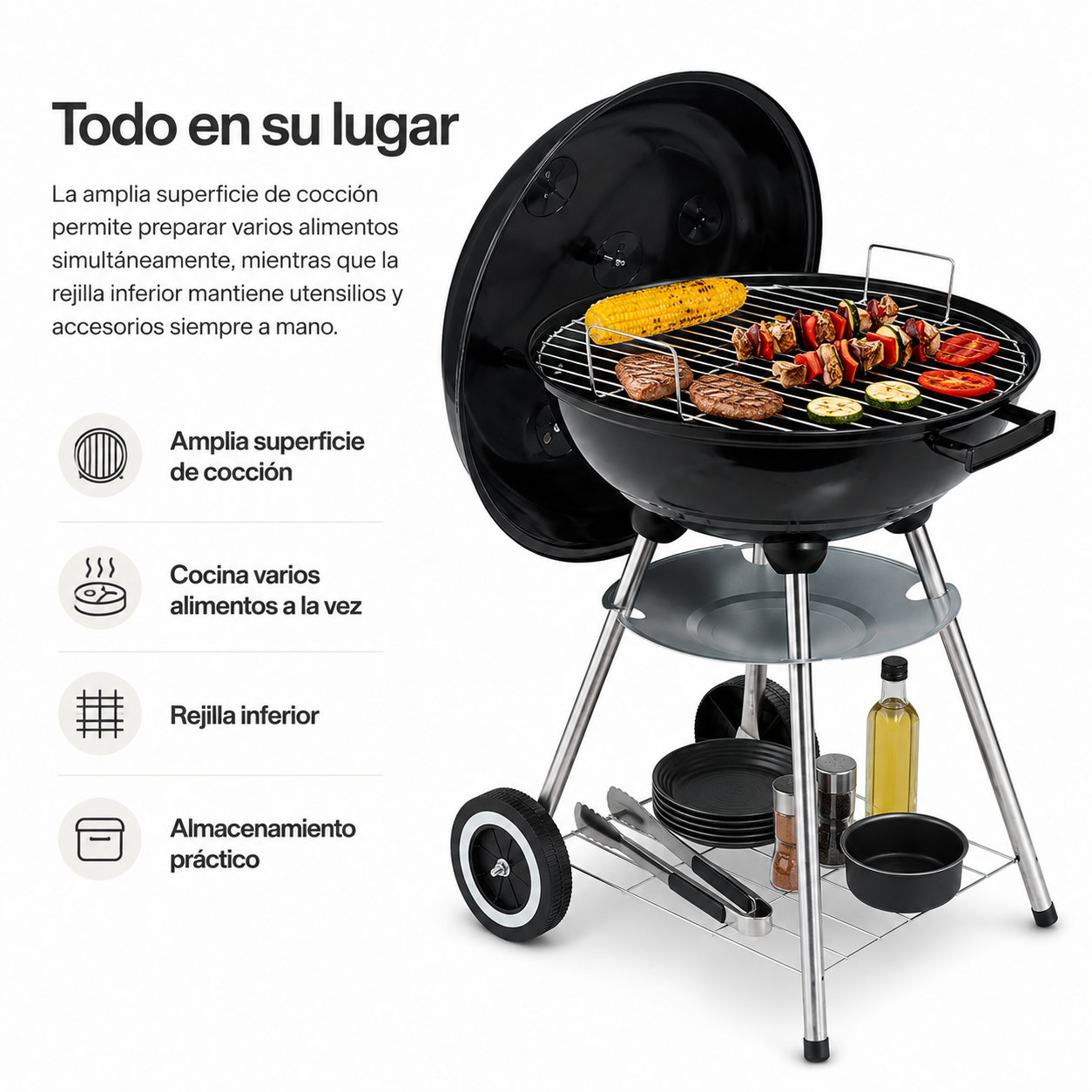 Barbecue au charbon rond portable avec couvercle et ventilation