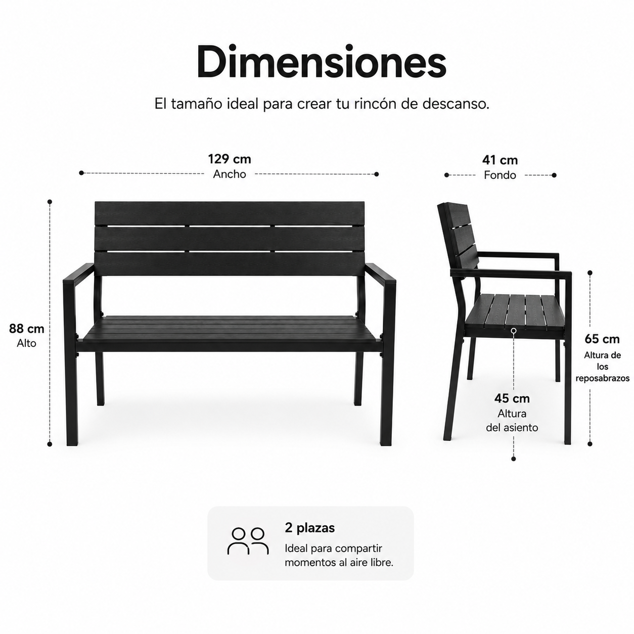 Panca da Giardino Esterna per 2 Posti con Schienale Ergonomico
