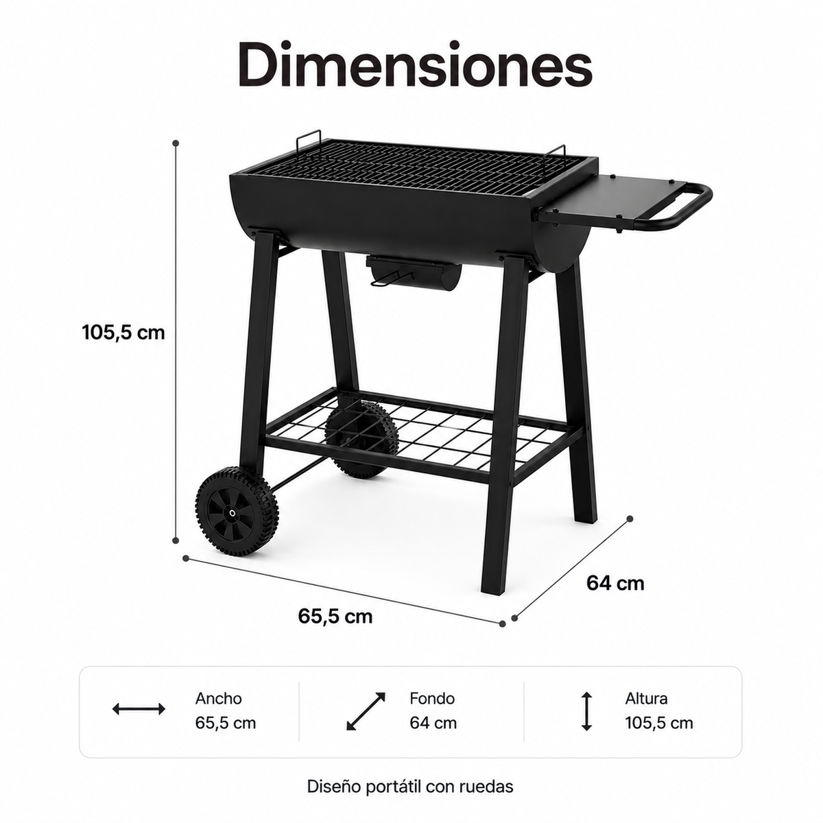 Barbacoa Portátil De Carbón Parrilla Grande Con Ruedas